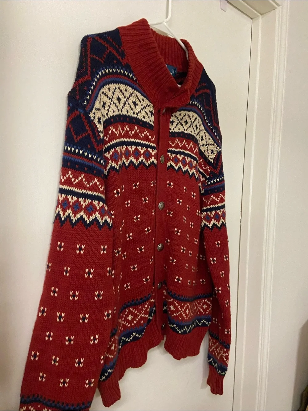 Polo Ralph Lauren Sweater Fair Isle Buffalo Nickel Button Cardigan Cotton Linen